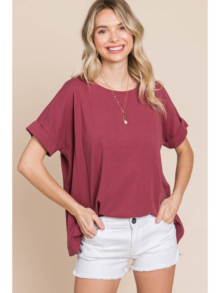 Emerald Collection - Wholesale T-Shirt - Women's - ETK-8825 Solid Cotton Casual Top2