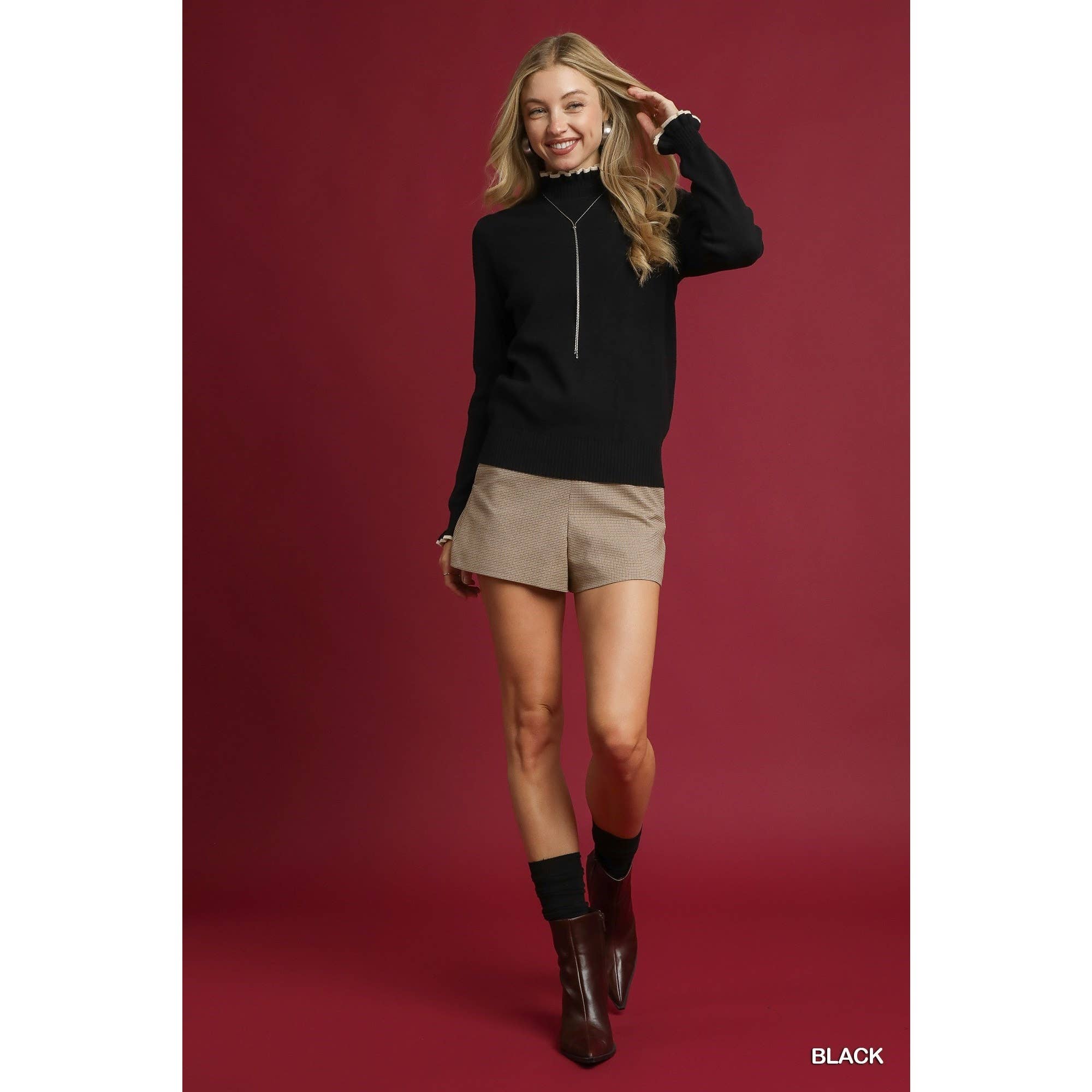 STYLE USA - Wholesale Tuniek - Dames - Trui met contrasterende randen en ruches breisel9