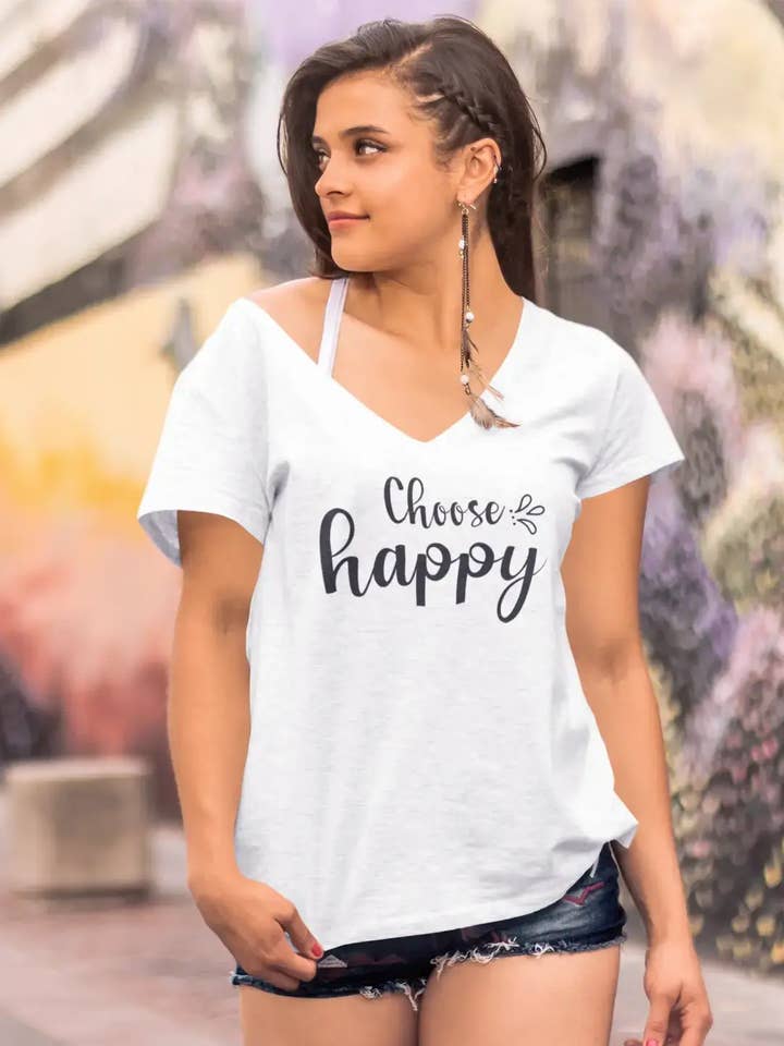 T-shirt ULTRABASIC pour femmes Choose Happy - T-shirt à manches courtes, cadeaux pour la vente par ULTRABASIC