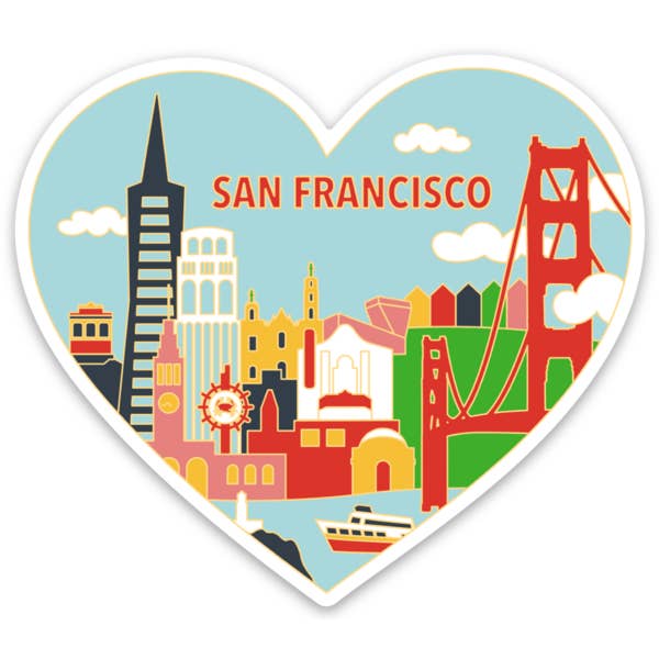 San Francisco Skyline Heart Die Cut Sticker for wholesale by THE FOUND