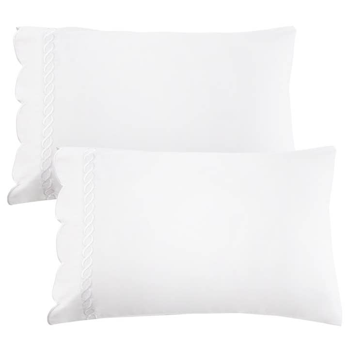 Mélange Home - Wholesale Bedding Pillowcase/Sham - 600 Thread Count Scallop Rope Embroidered Cotton Pillowcase Pair0