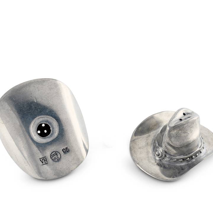Vagabond House - Wholesale Salt & Pepper Shaker Set - Pewter Cowboy Hat Salt & Pepper Set