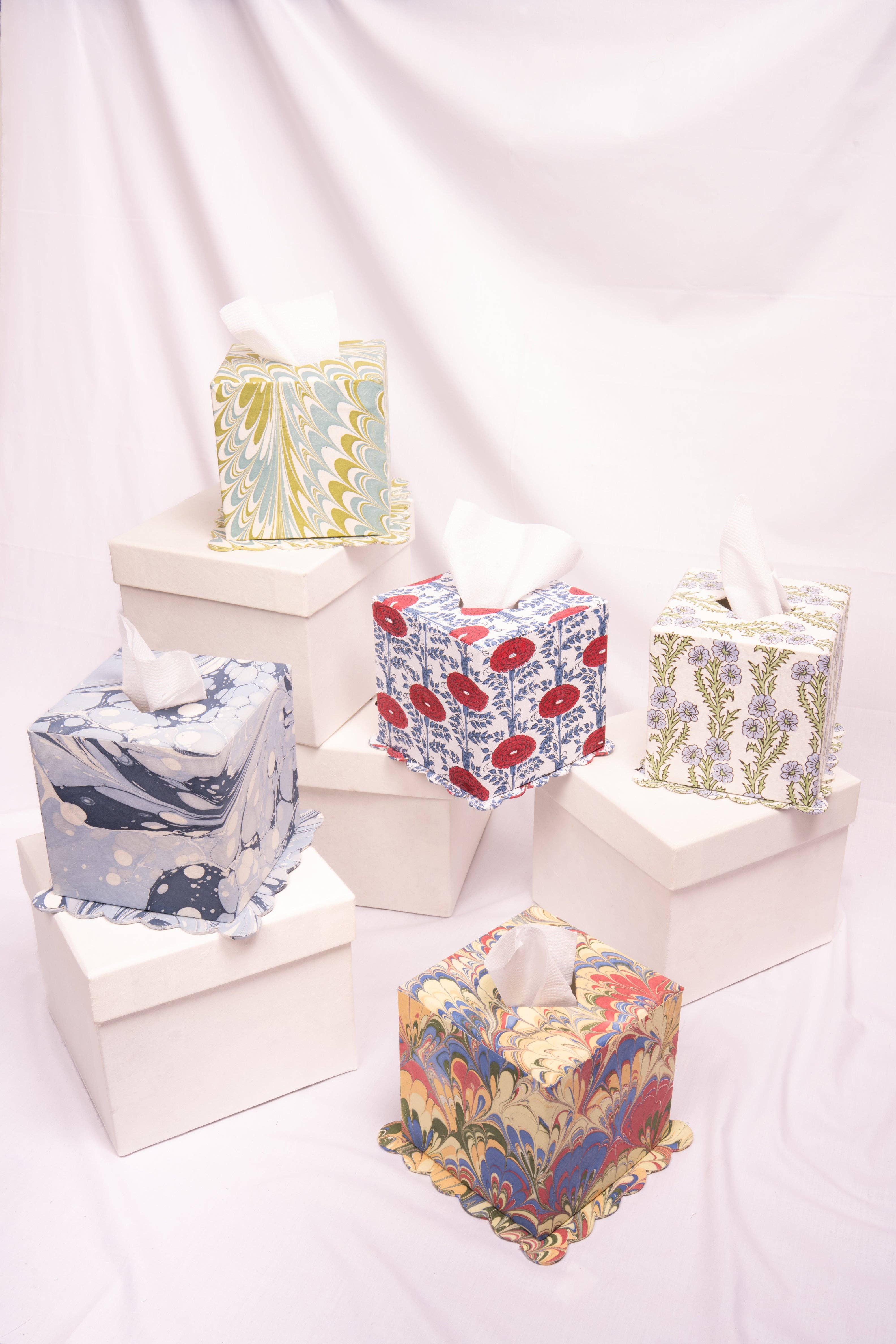 Inner Child - Wholesale Tissue Box - Hand-Marbled Scallop Tissue Box Cover in Robin Blue2