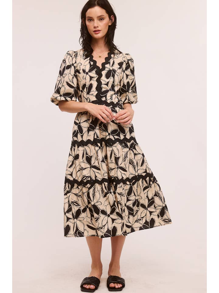 Ultramarine - Wholesale Dress - Women's - Printed Ric-Rac Midi Dress6