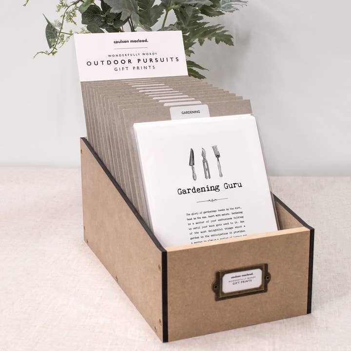 Outdoorsy 'Vintage Words' Prints with Wooden Display Box for wholesale by Coulson Macleod (U.S. Duties Paid)