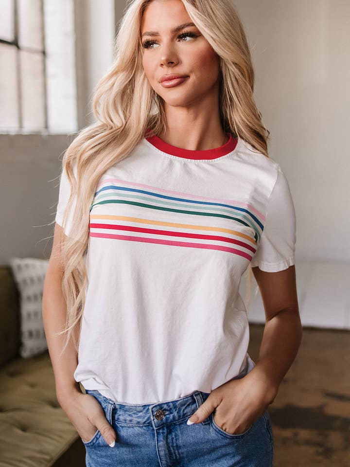 Carter Rainbow Stripe Crewneck Top for wholesale by Threaded Pear