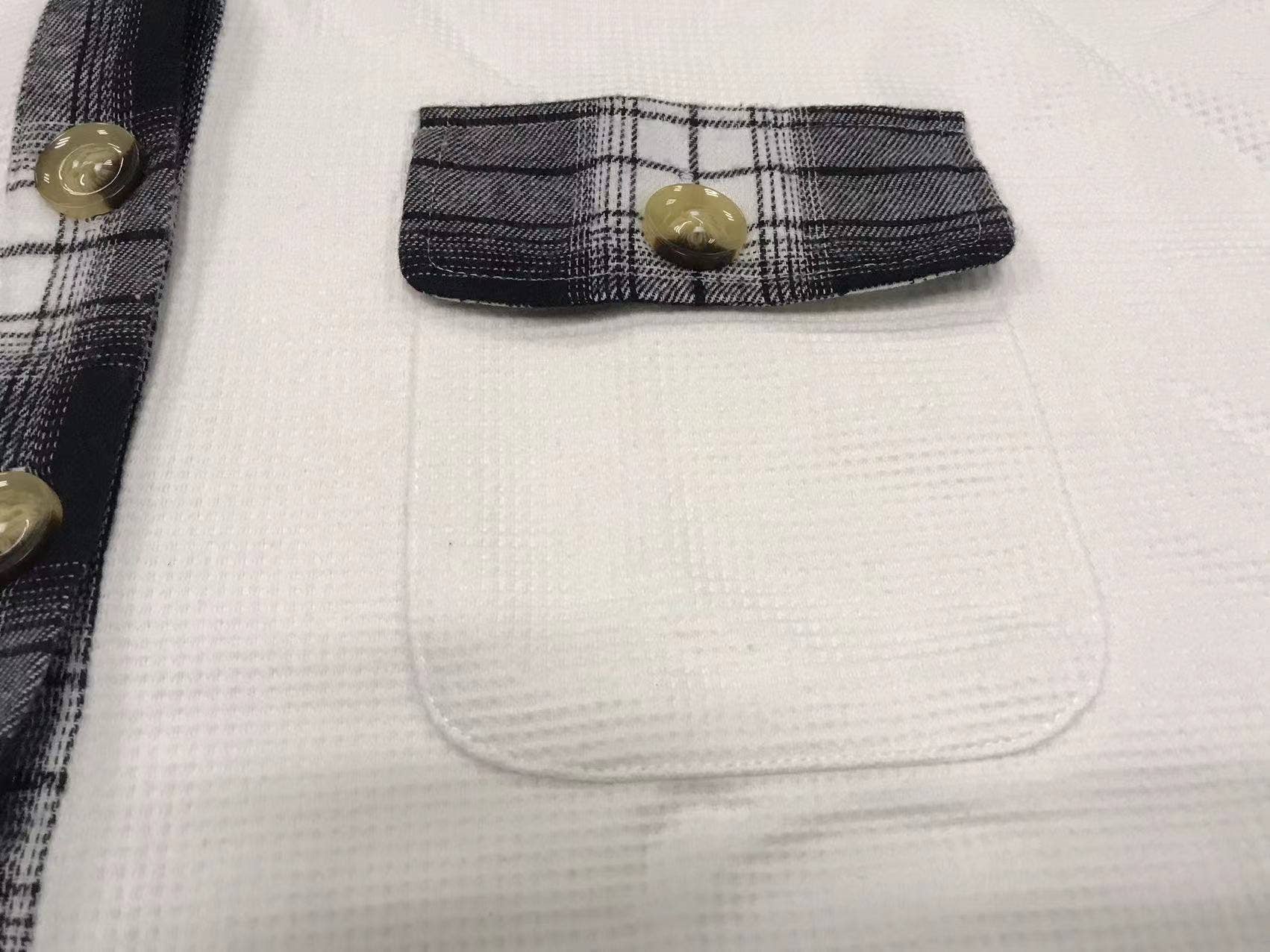 Sweetkama - Wholesale Button Down Shirt - Women's - Ladies Plaid Waffle Splice Botton Down Shirt 683217