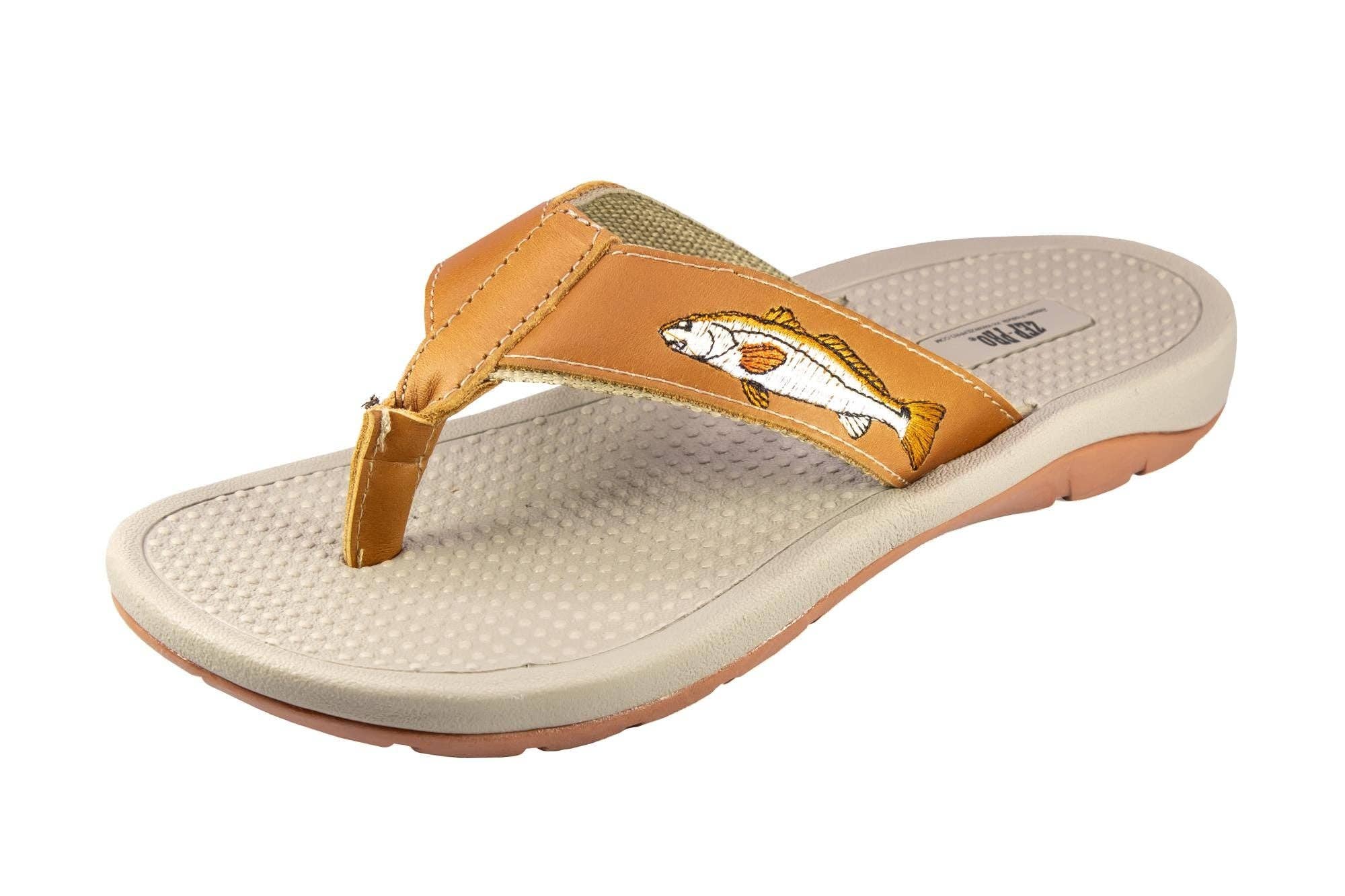 Zep-Pro - Wholesale Flip Flops - Men's - Redfish Men's Fishing Tan Leather Embroidered Fishing Sandal0