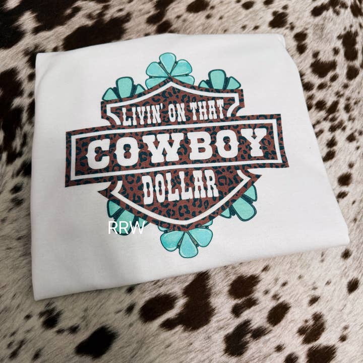 Cowboy dollar tee for wholesale by Rustic Rose Western Boutique