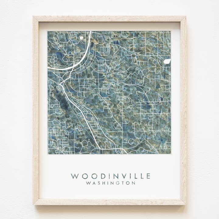WOODINVILLE Washington Painted Map ART PRINT for wholesale by Turn-of-the-Centuries
