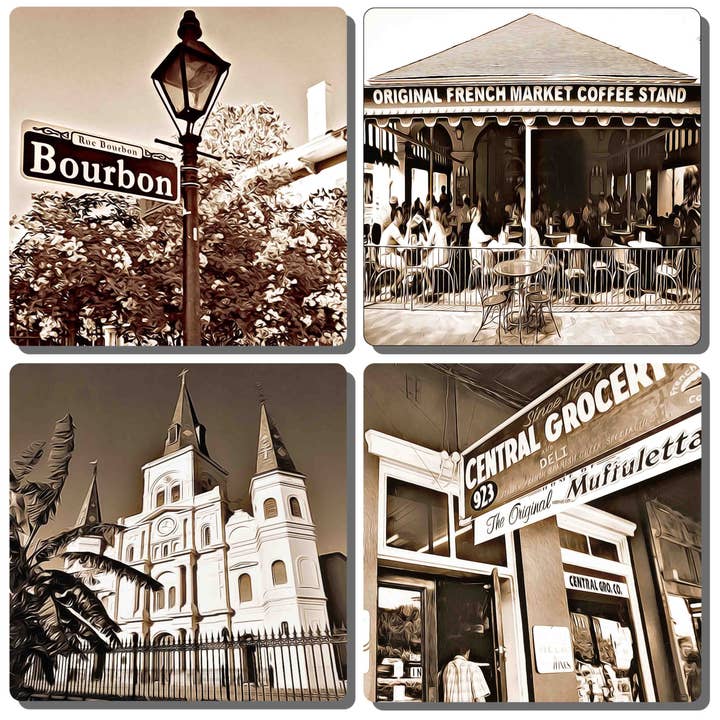 EXIT82ART - Wholesale Coasters - New Orleans Stone Coaster Set of 4 - French Quarter B/W