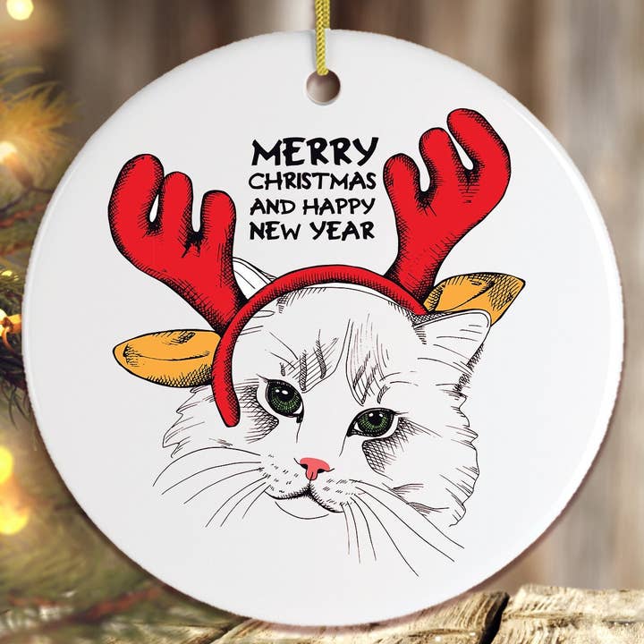 Holiday Cat with Antlers Ornament for wholesale by OrnamentallyYou