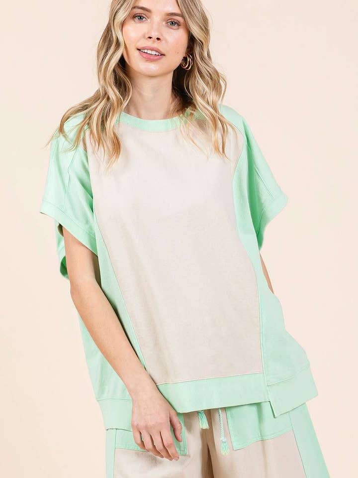 mittoshop – Großhandel Tunika – Damen – ÜBERGROSSES KURZARMSHIRT IM FARBBLOCKDESIGN3