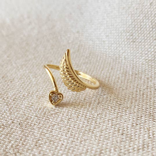 Bague bohème ouverte ajustable remplie d'or 18 carats avec cœur pour la vente par GoldFi