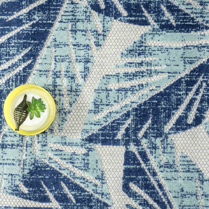 Abani Rugs - Wholesale Area Rug - Abani Hampton HAM190A Indoor/Outdoor Tropical Blue Palm Rug