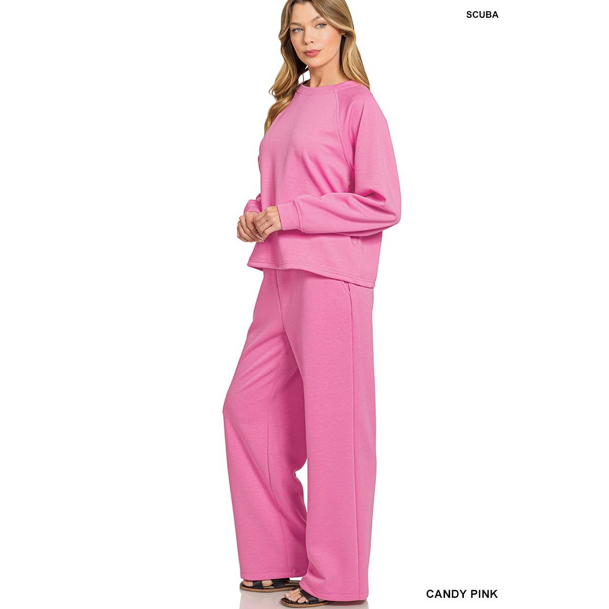 HiteJeans - Wholesale Lounge Set - Women's - Scuba crewneck pullover wide pants 2 pieces set23