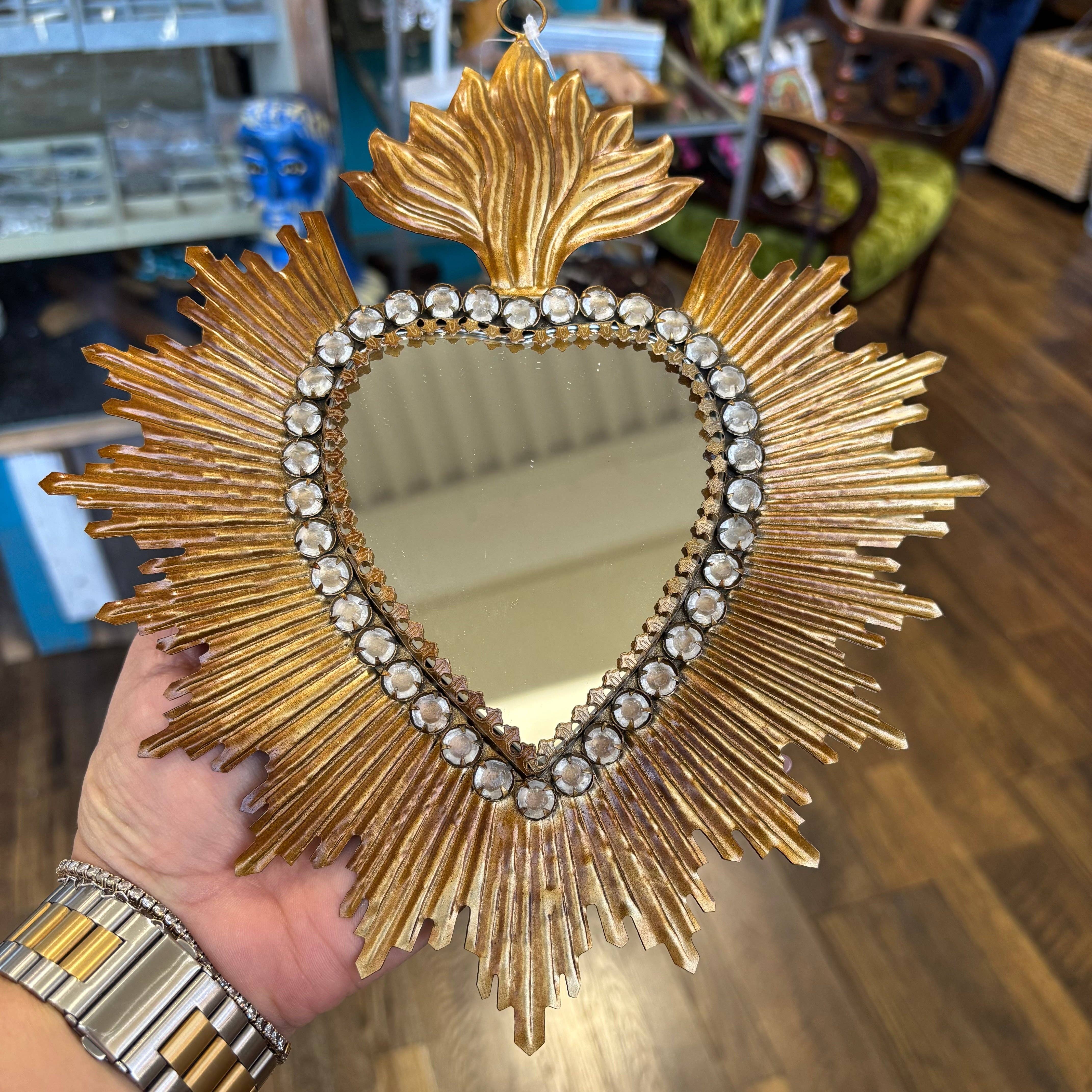 Love and Honor Jesus LLC - Wholesale Wall Mirror - Jeweled Rays Gold Sacred Heart Mirror2