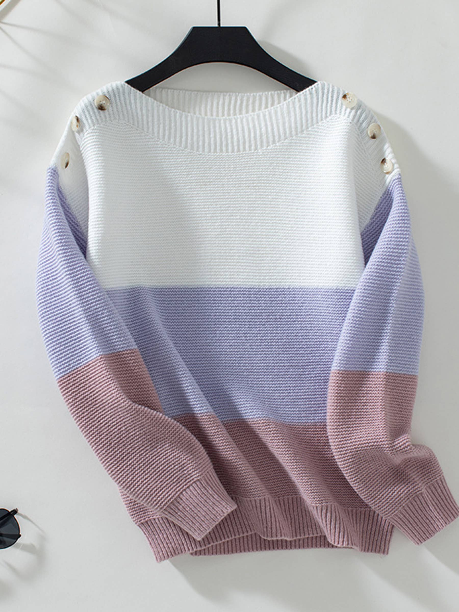 Wholesalesir - Wholesale Knit Sweater - Women's - Loose Button Patchwork Contrasting Sweater1