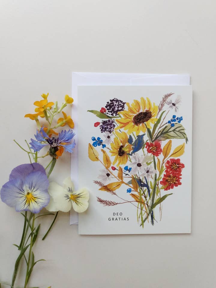 "Deo Gratias Sunflowers" Greeting Card for wholesale by Babushka Paperie