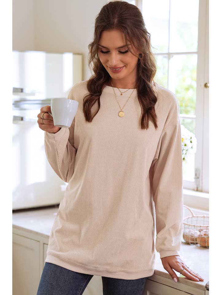 1 the Woman - Wholesale Sweatshirt - Women's - Ribbed Corduroy Oversized Sweatshirt S-3XL/ 16 Colors