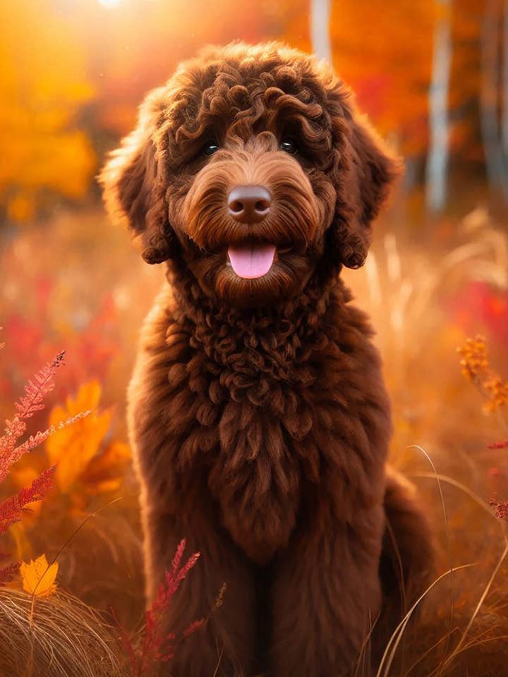 Goldendoodle Chocolate - Falling Leaves Garden Flag for wholesale by Best of Breed Products