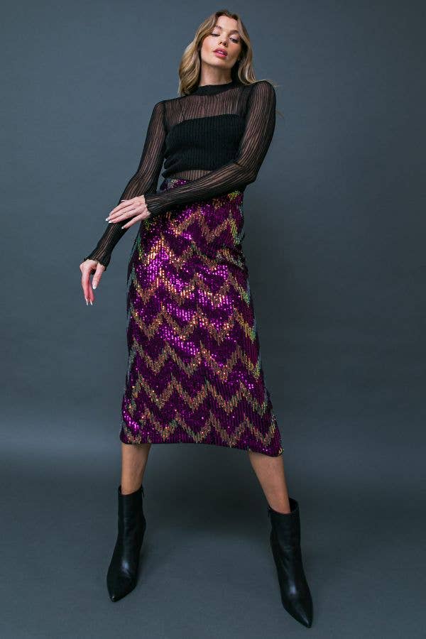 FUCHSIA GOLD A sequin midi pencil skirt - IK7537 for wholesale on Faire