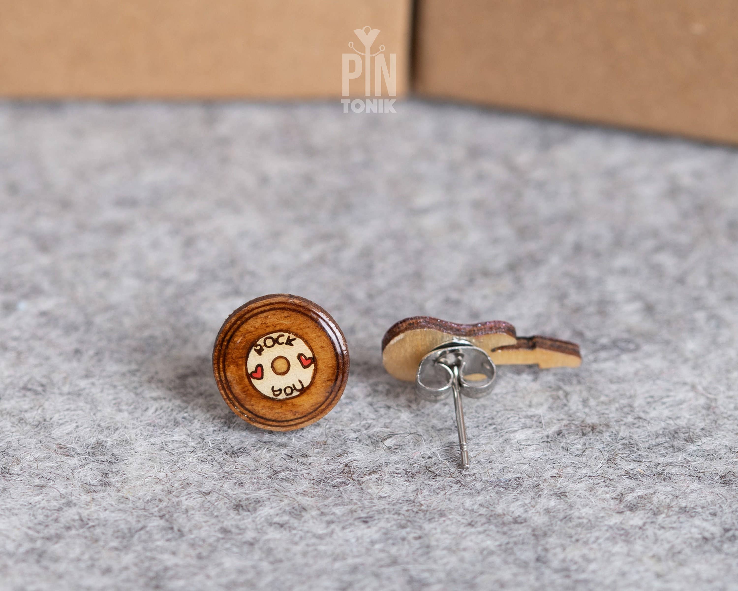 PinTonik - Wholesale Stud/Post Earrings - Electric Guitar & Vinyl Mismatched Earrings Music Gift3