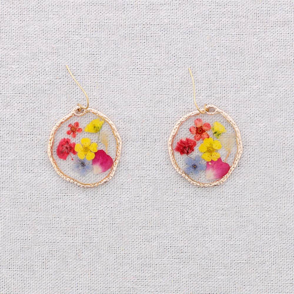 Sonata – wholesale Snap jewellery – Hanging Steel Earrings with Dried Flowers0
