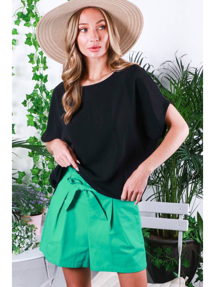 Vine & Love - Wholesale Blouse - Women's - Boat Neck Short-Sleeve Woven Top VT81823