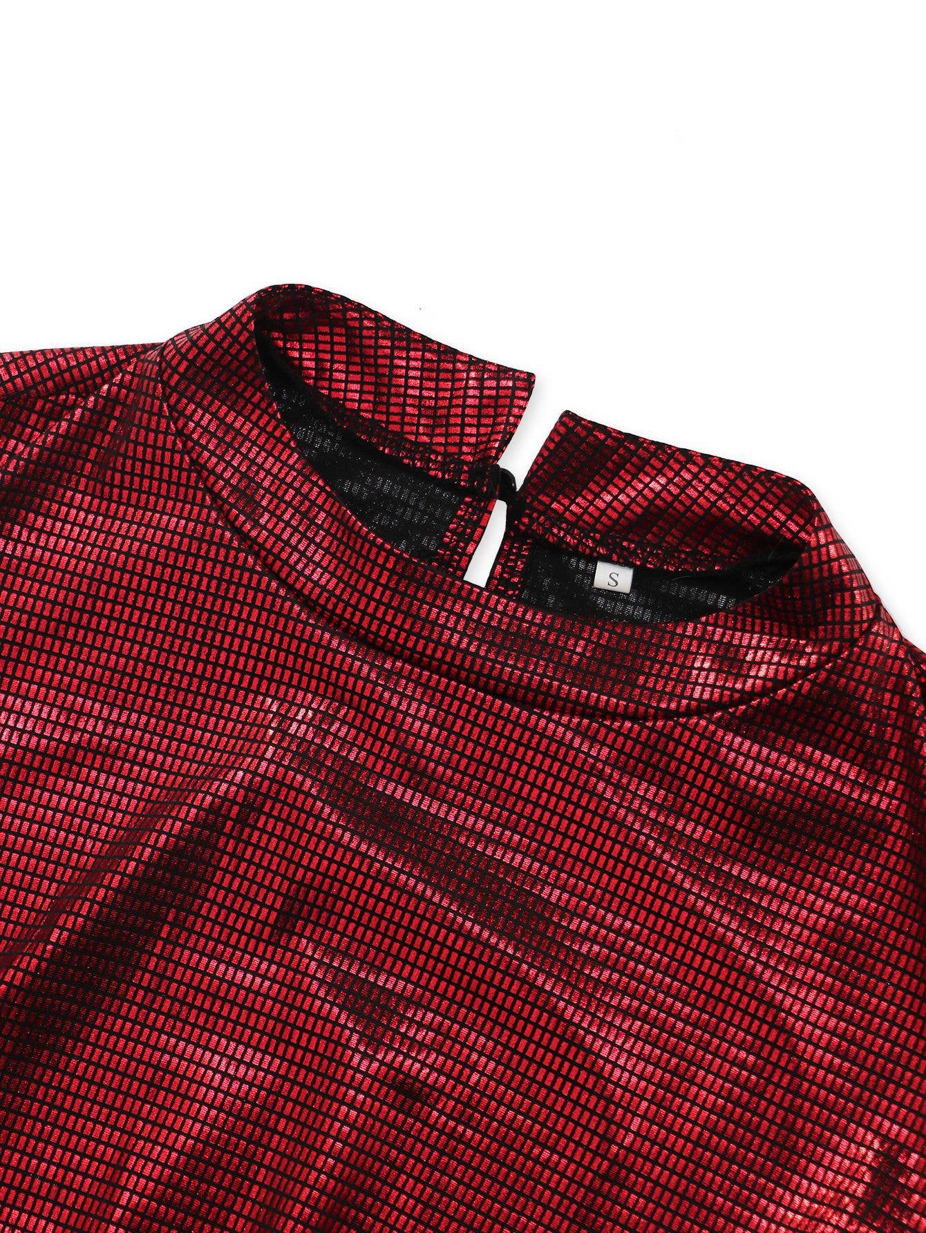 HIDDENBRAND - Wholesale Dress - Women's - Shiny Crewneck With A Large Swing Midi Dress3