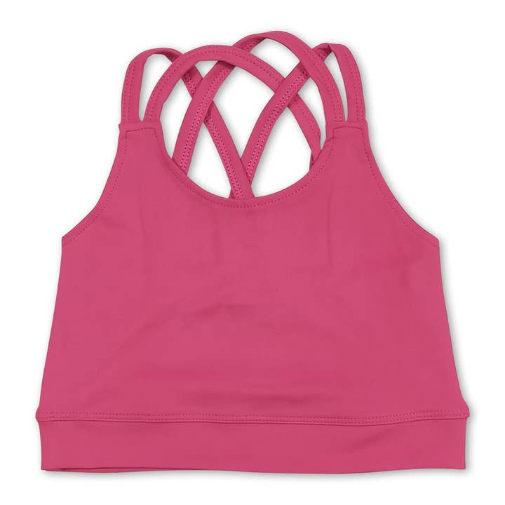 Hot pink straps kids girls summer activewear crop top for wholesale by Yawoo Garments