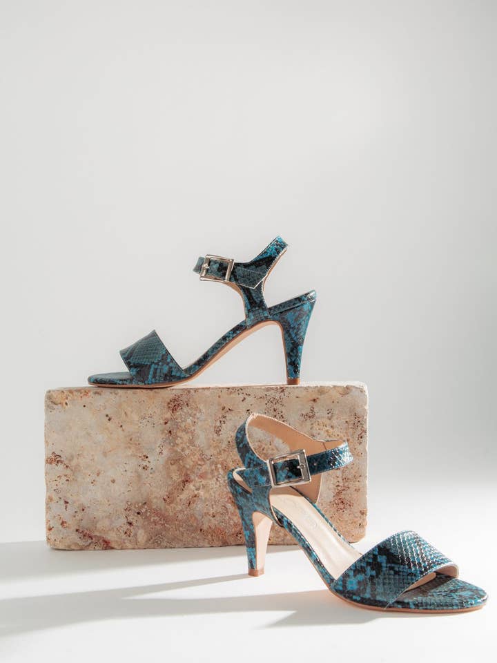 GLORIA BLUE SNAKE LEATHER SANDAL for wholesale by Elodie