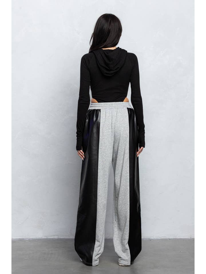 No Vacancy – wholesale Lounge Sweatpants/jogging bottoms – Women's – Half and half faux leather detail and sweatpants2