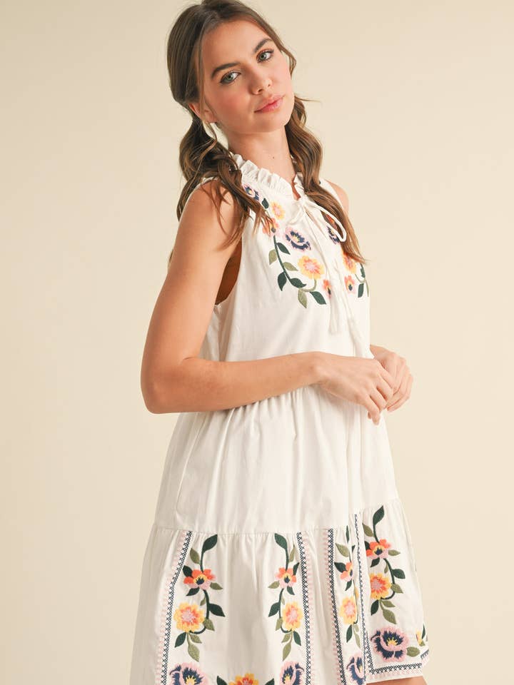 &MERCI - Wholesale Dress - Women's - FLORAL EMBROIDERY TIERED MINI DRESS MDR384121