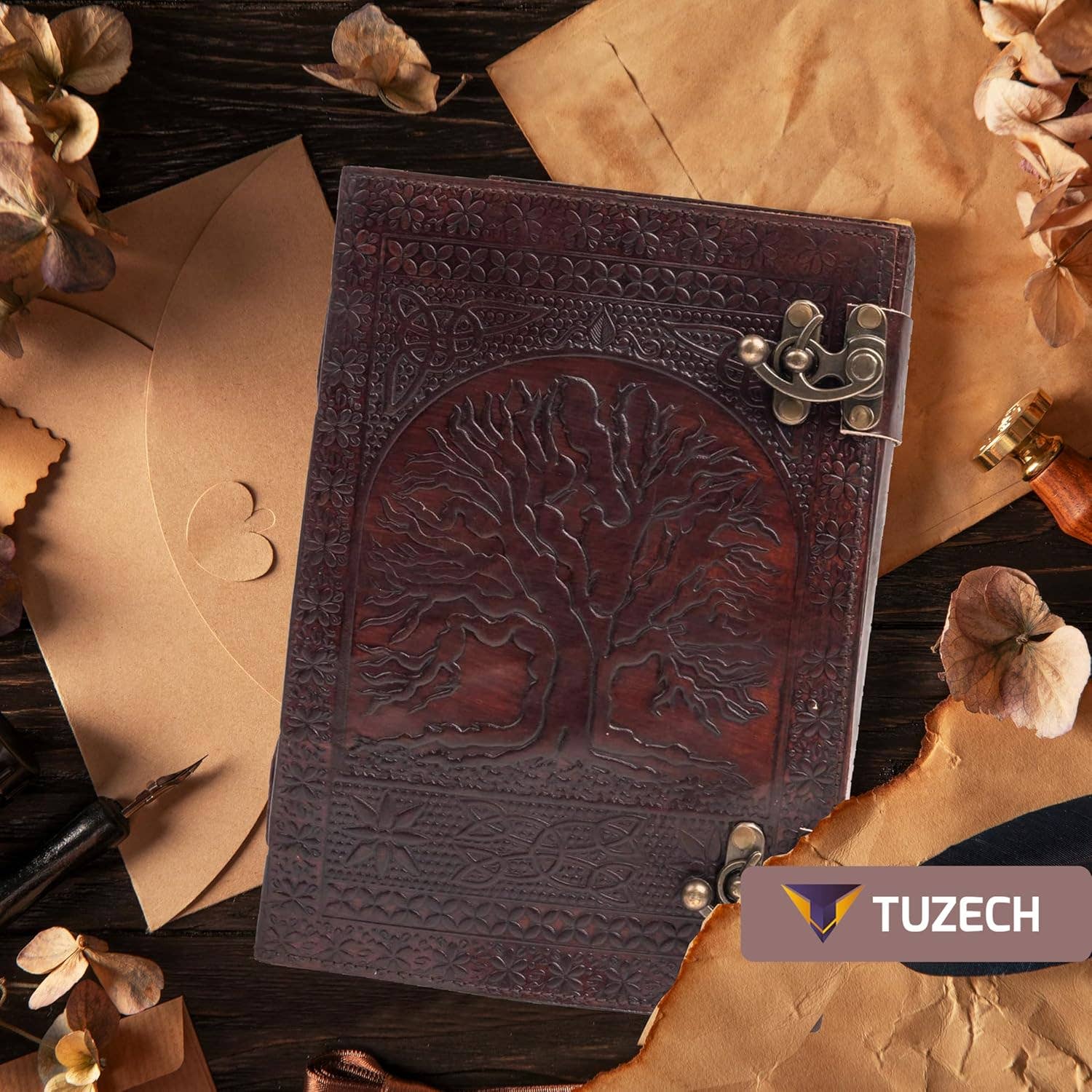 Tuzech Leather - Vente Journal intime - Tuzech grand journal de vie de 600 pages | journal en cuir | carnet de notes grand arbre de vie embossé | carnet d'écriture en cuir | journal en cuir fait main | grimoire en cuir | carnet de croquis en cuir 7 x 10 relié par fil5