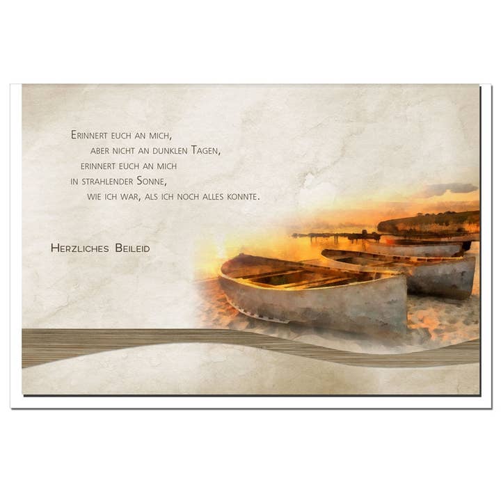 metALUm Sympathy Card B6 – Boats in the Evening Light – Remember Me – with Wood Decoration for wholesale by metALUm