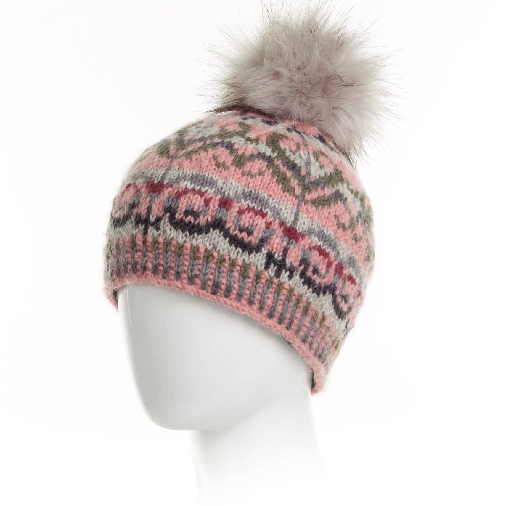 Lost Horizons Canada - Vente Bonnet – femme - Bonnet en laine Natalia avec pompon et tricot Fair Isle2