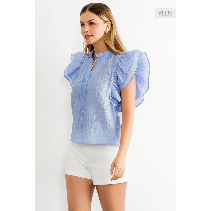 /Größe XL/ Strukturiertes Top mit Rüschenärmeln für den Großhandel von THML