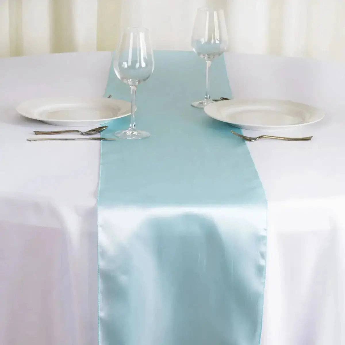 Party Expo, LLC - Vente Chemins de table - Chemin de table en satin bleu clair 12"* 108"1