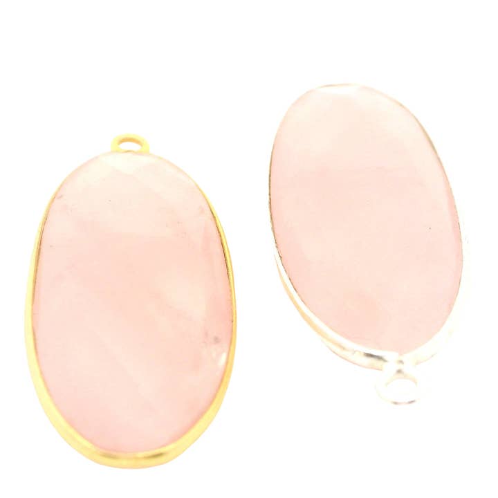 Pingente Oval de Quartzo Rosa com Uma Argola 10mmx24mm 13mmx30mm Banhado a Ouro Sobre Prata de Lei / Prata 925 por atacado de Purity Beads