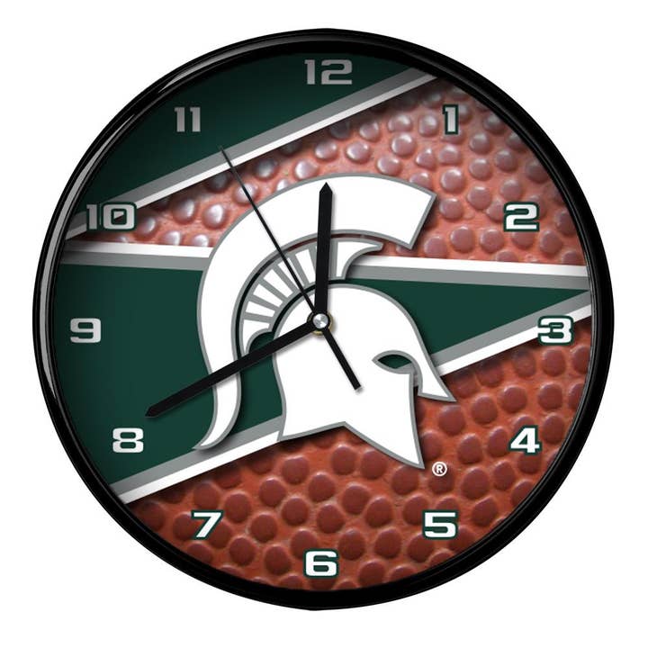 12" Football Clock, Michigan State Spartans for wholesale by The Memory Company