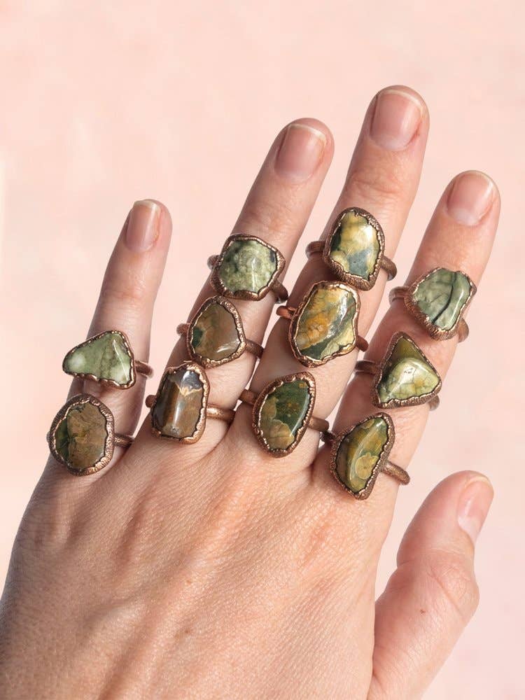 The Cyprus Cabinet - Wholesale Cocktail/Statement Ring - Jasper Crystal Stacking Ring | Recycled Copper1