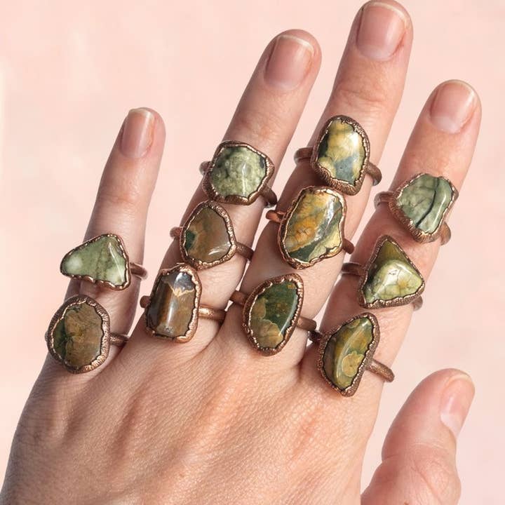 The Cyprus Cabinet - Wholesale Cocktail/Statement Ring - Jasper Crystal Stacking Ring | Recycled Copper1