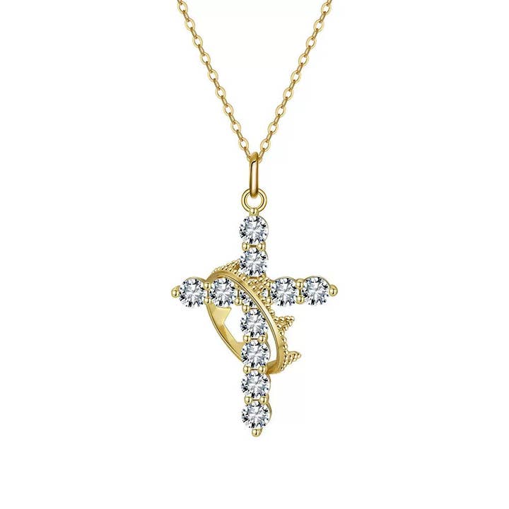 Halo Cross Pendant Necklace – 925 Sterling Silver, Gold Plated for wholesale by Starlight Jewelry