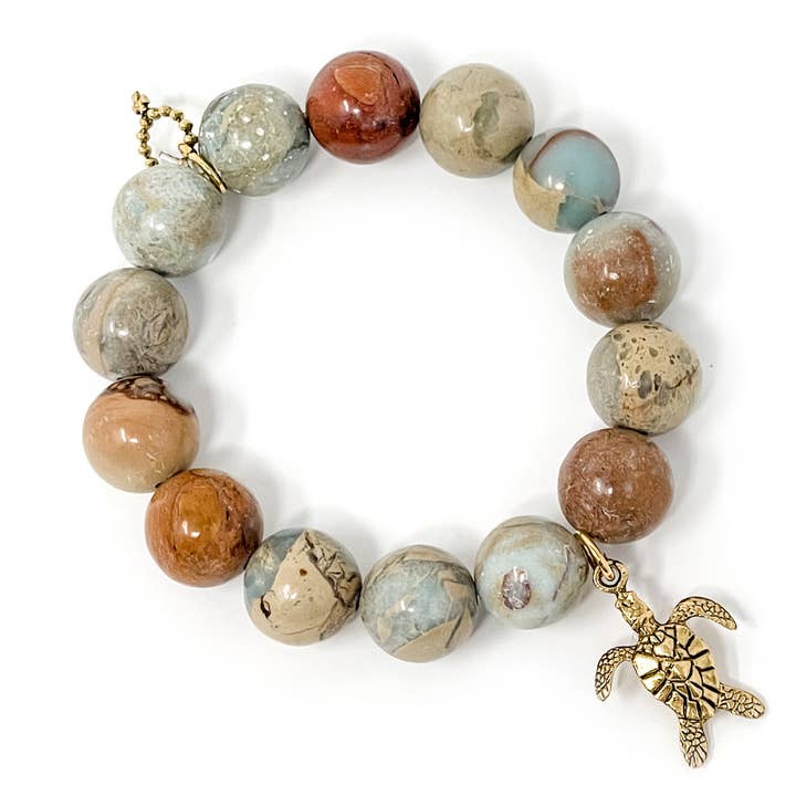 Aqua Terra Jasper with Gold Sea Turtle for wholesale by PowerBeads by jen