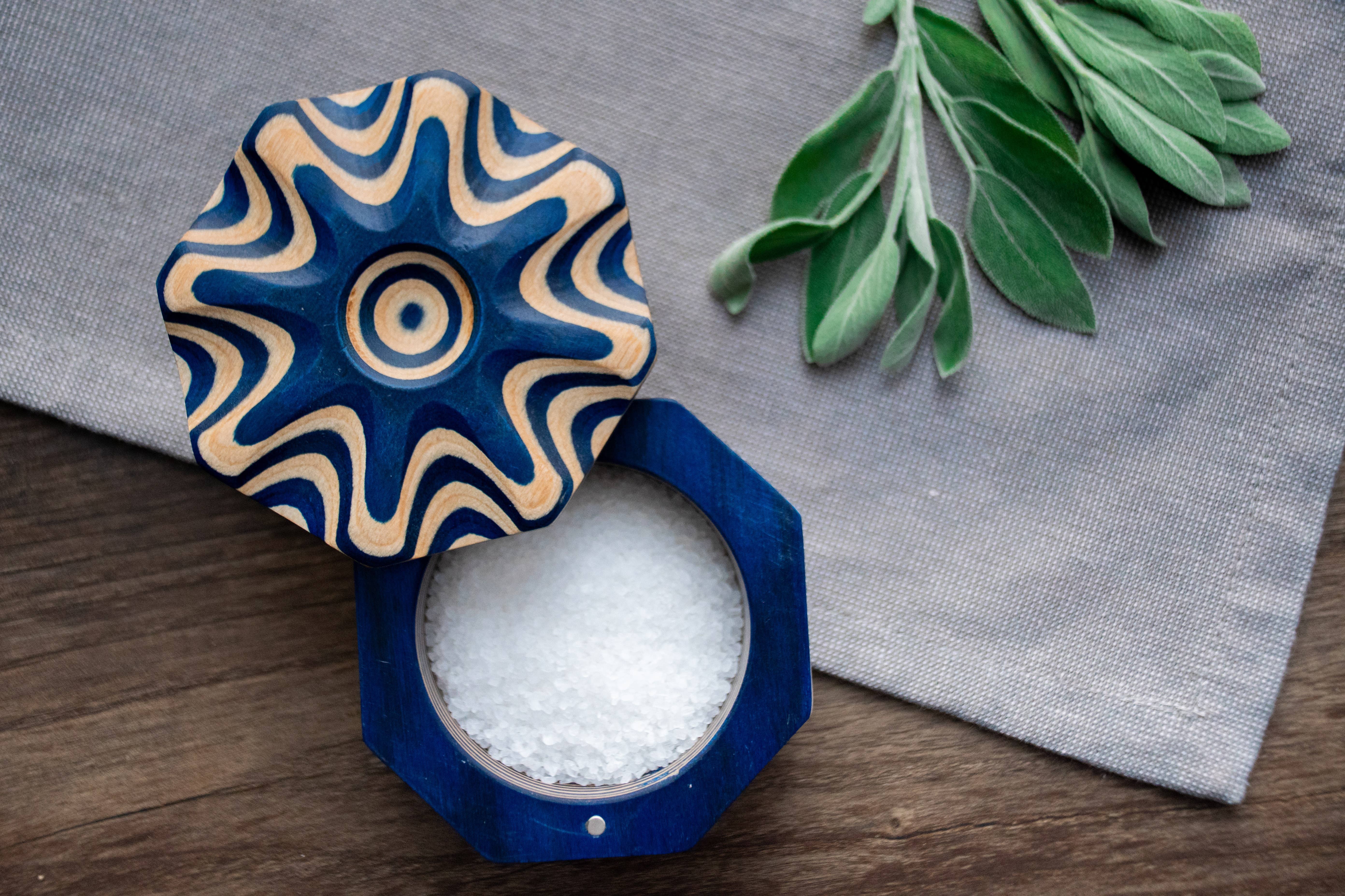 Island Bamboo - Wholesale Salt Mill - 3.5" x 2" Blue Pakka Salt Cellar1