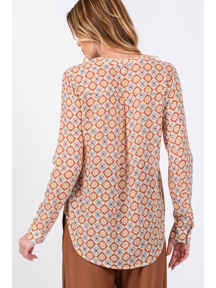 Sage + Fig - Wholesale Blouse - Women's - MULTI DIAMOND PRINT BLOUSE (ST71039) 9