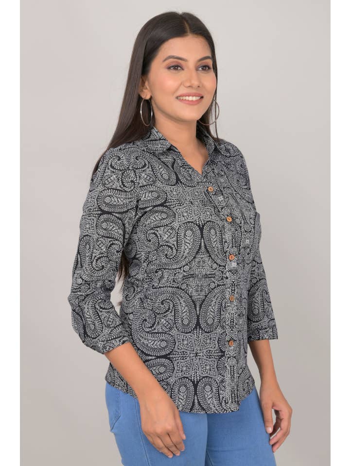 Riddhi Siddhi - Vendita all'ingrosso Camicia button down - Donna - Camicie etniche da donna con stampa paisley