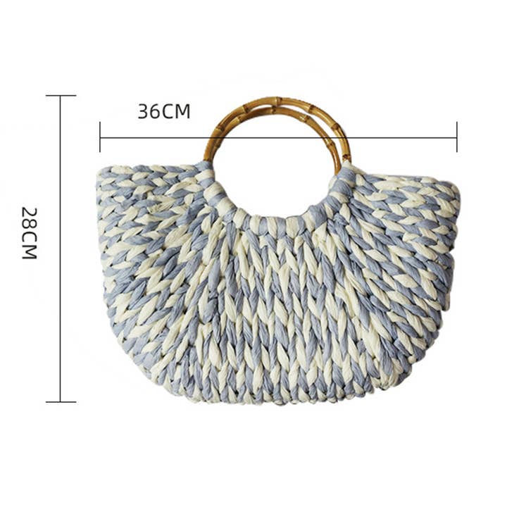 BLUEWHITE Medium Weaving Straw Bags With Bamboo Handles_CWAB0815 for wholesale on Faire