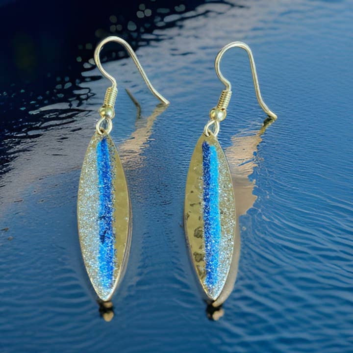 Art Deco Hand Painted Blue Mini Navette Earrings for wholesale by The Urban Charm